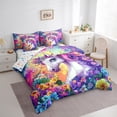 thumbnail image 4 of Homewish Chic Unicorn 7 Pieces Bedding Comforter Set,Magic Cartoon Animal Full Bedding Set,Multicolor Flower Floral Fitted Sheet Flat Sheet For Princess,Breathable Home Decor Reversible, 4 of 9