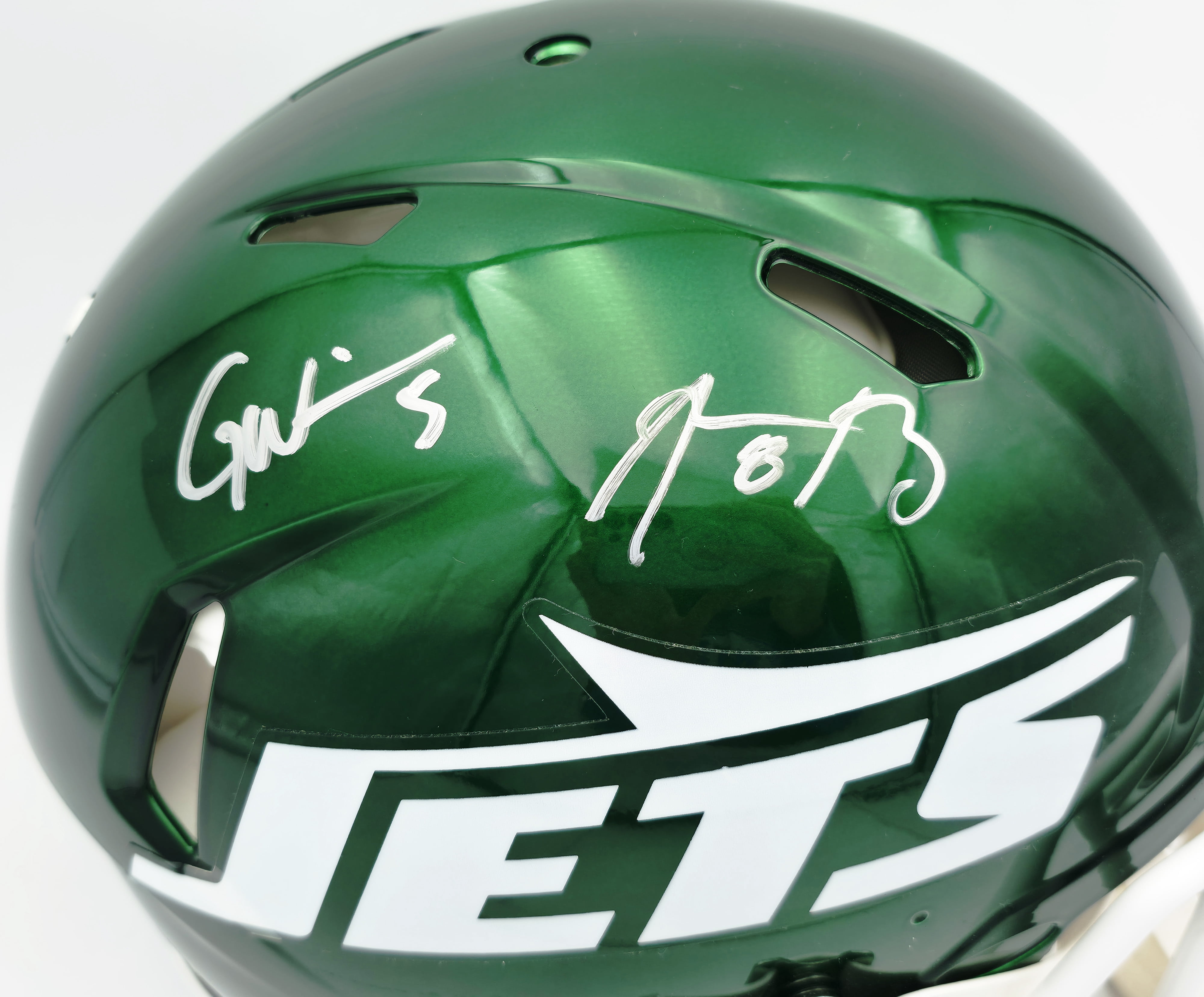 Aaron Rodgers & Garrett Wilson Autographed New York Jets 2024 Alternate Green Full Size Speed Authentic Helmet Fanatics Holo Stock #257003