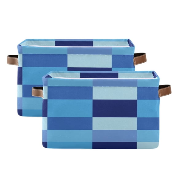 Blue Checkerboard Pixel Art Square Storage Bins with Handles Collapsible Containing Box 2 Packs