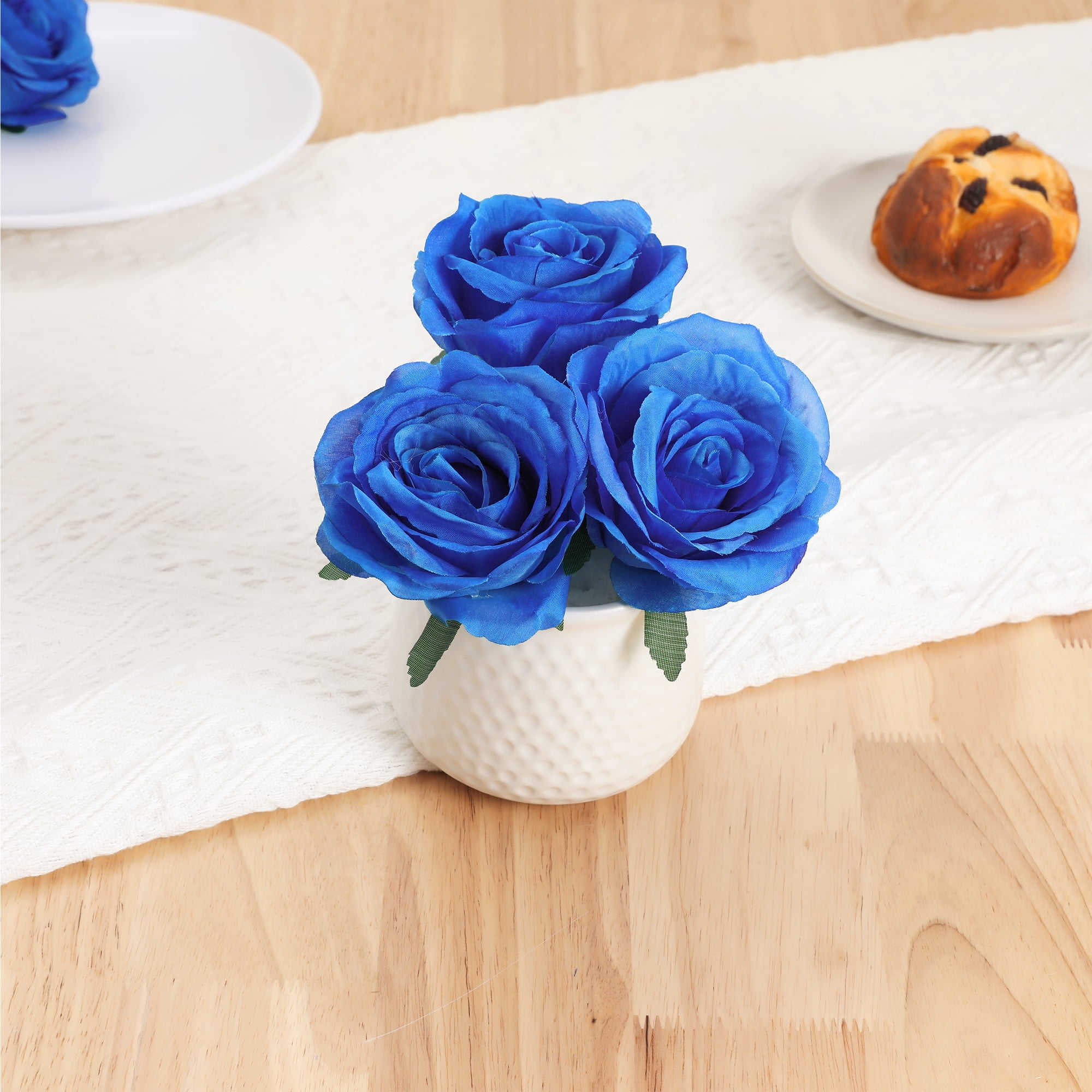 Unique Bargains 25 Pcs Roses Artificial Flowers Silk Fake Roses Blue