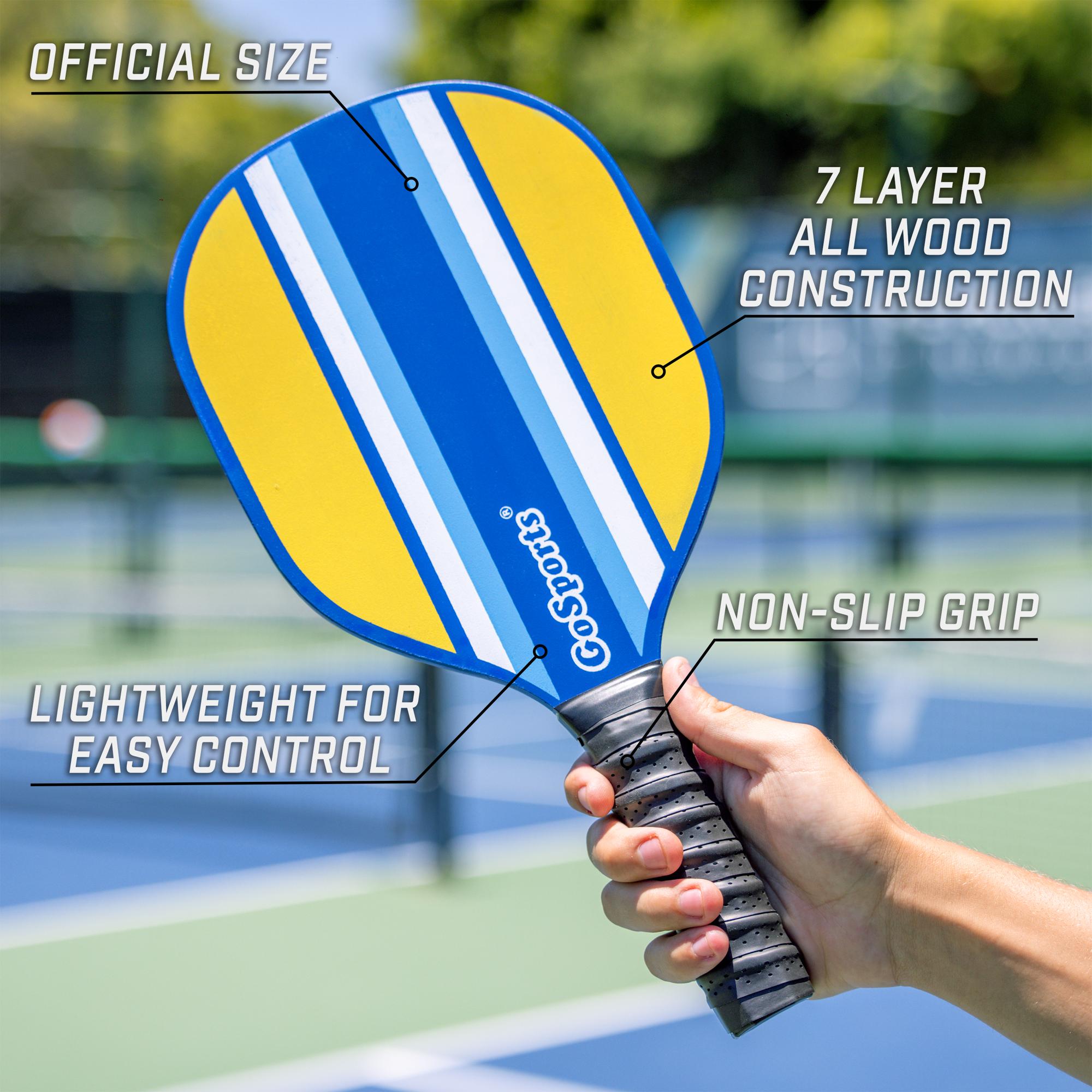 GoSports Pickleball Set with 4 Paddles, 4 USAPA Pickleballs and Carry Case - Retro