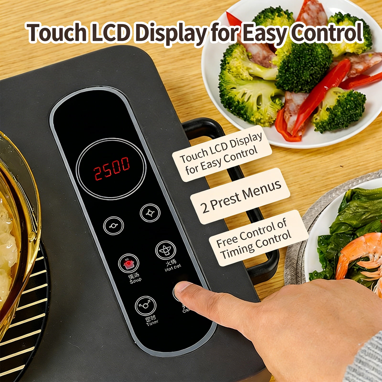 Petyoung 3500W Portable Electric Ceramic Stove, Infrared Burner with Timer, LED Screen, Touch Panel, Easy to Clean, for Cooking