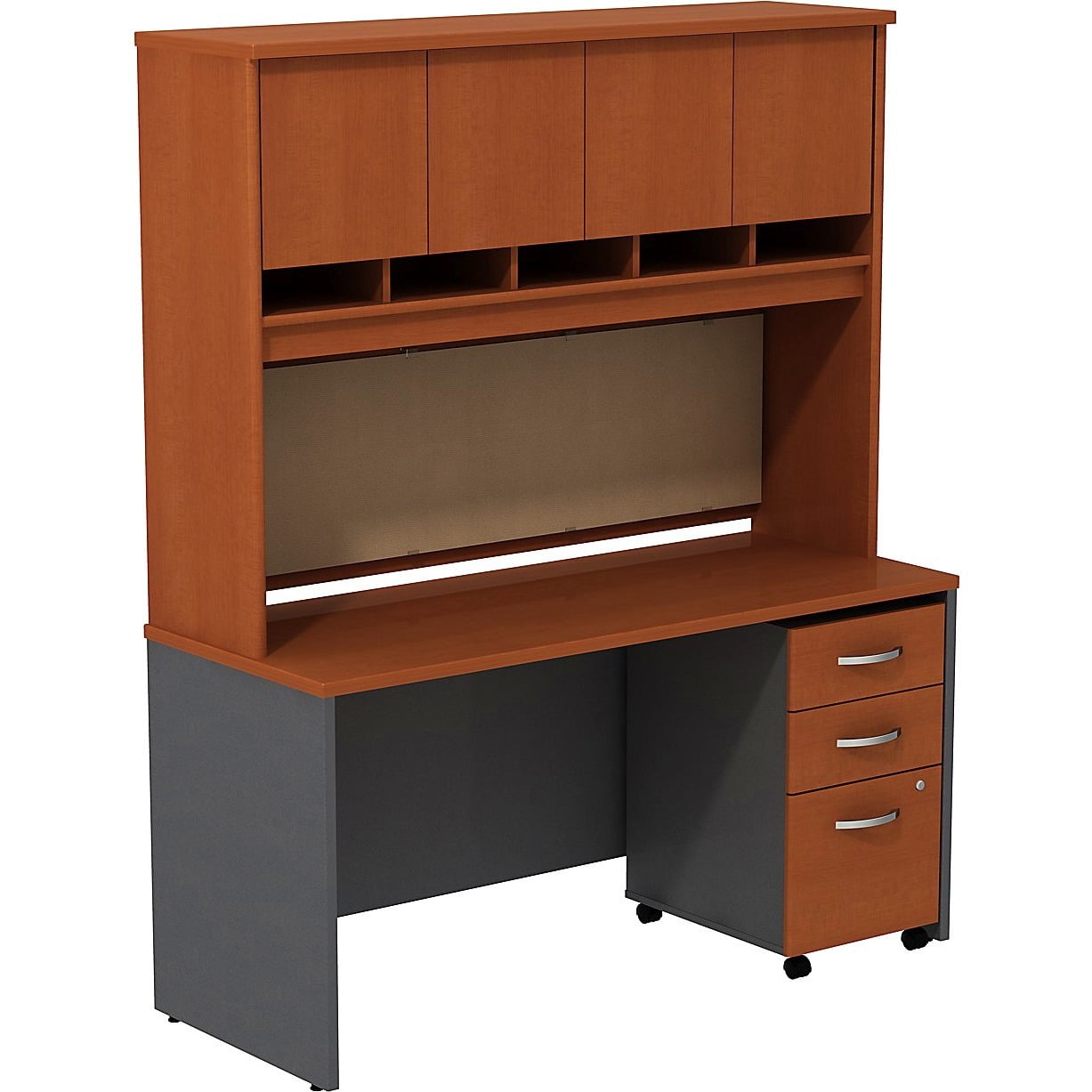 60W x 24D Credenza Shell Desk with Hutch and 3Dwr Mobile Ped Auburn