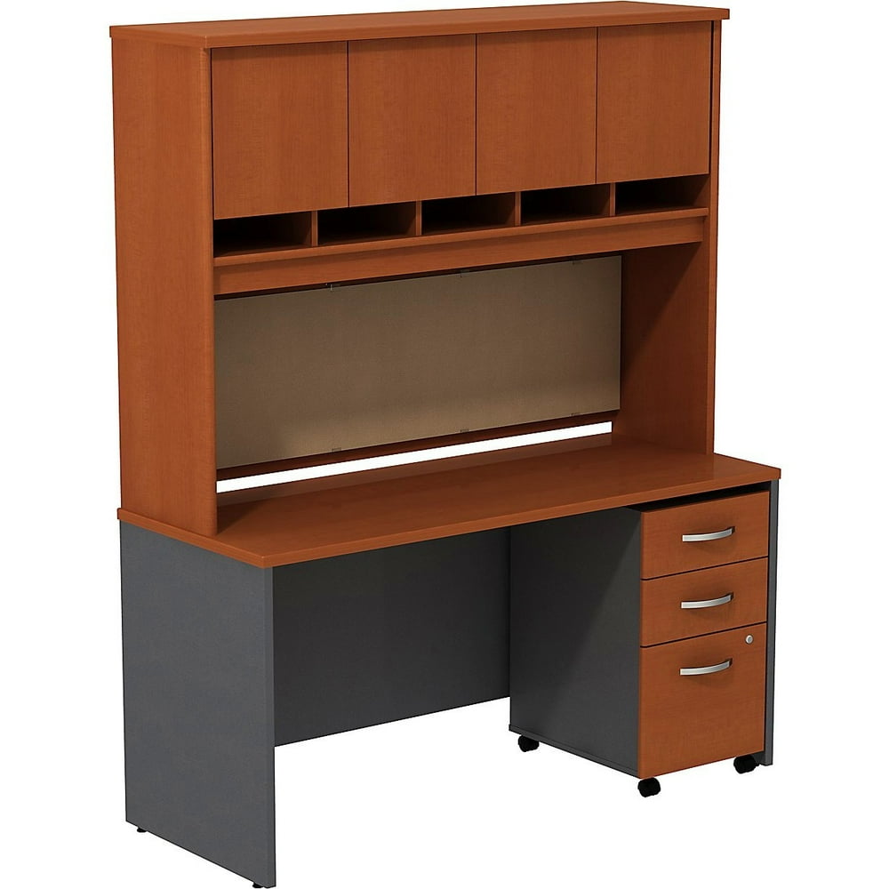 Bush Auburn Maple 60W x 24D Credenza Shell Desk with Hutch and 3Dwr