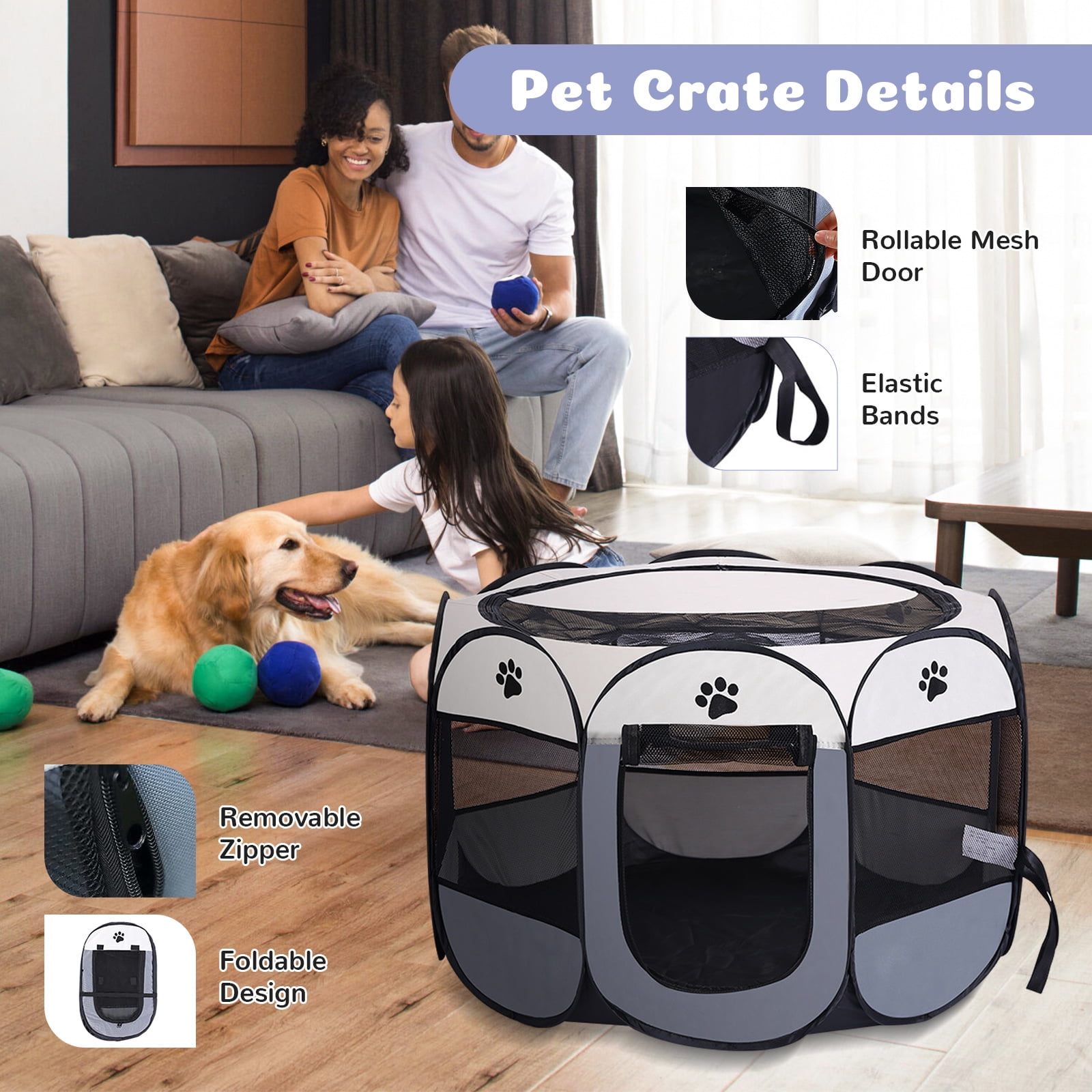 Luxvie Extra Large Pet Playpen Dog Cat Playpen Puppy Playpen Indooor Cat Cage Dog Fence, 45" Diameter 23" Height Cat Tent Playpen for Indoor Dog Pen for Cat Puppy Rabbit, Beige & Gray