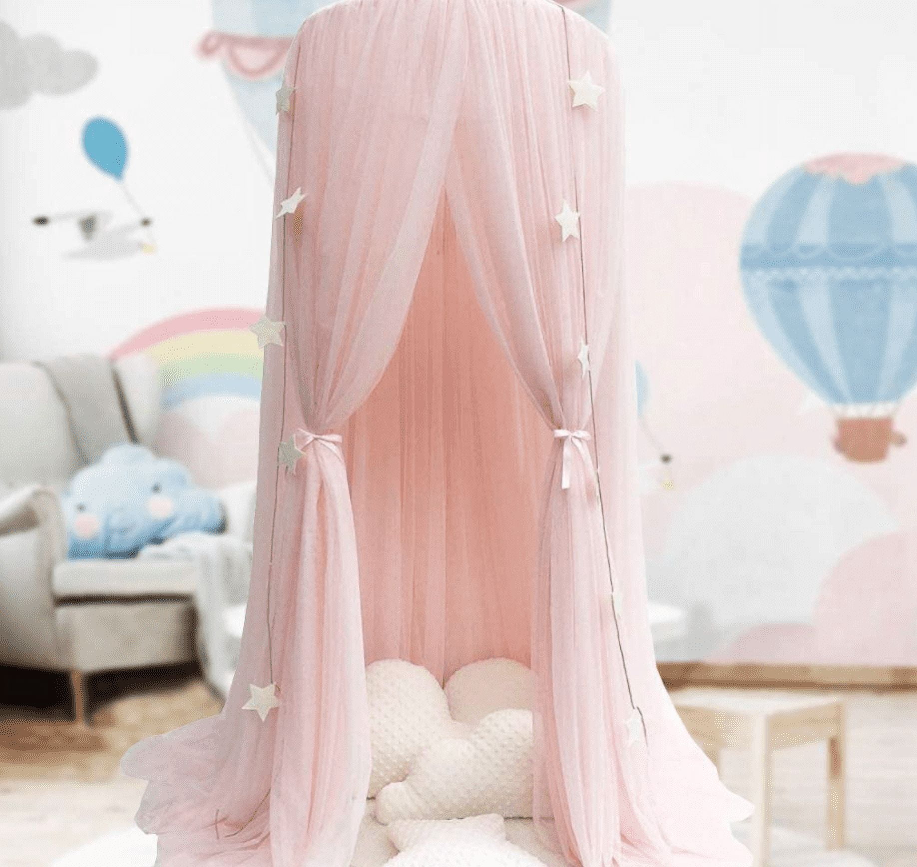Modern Nursery Kids Bed Canopy - Baby Crib Bed Mosquito net Reading Nook - Princess House Castle Bed Hanging Sheer Canopy 10 Layers  PRINCESS PINK TULLE