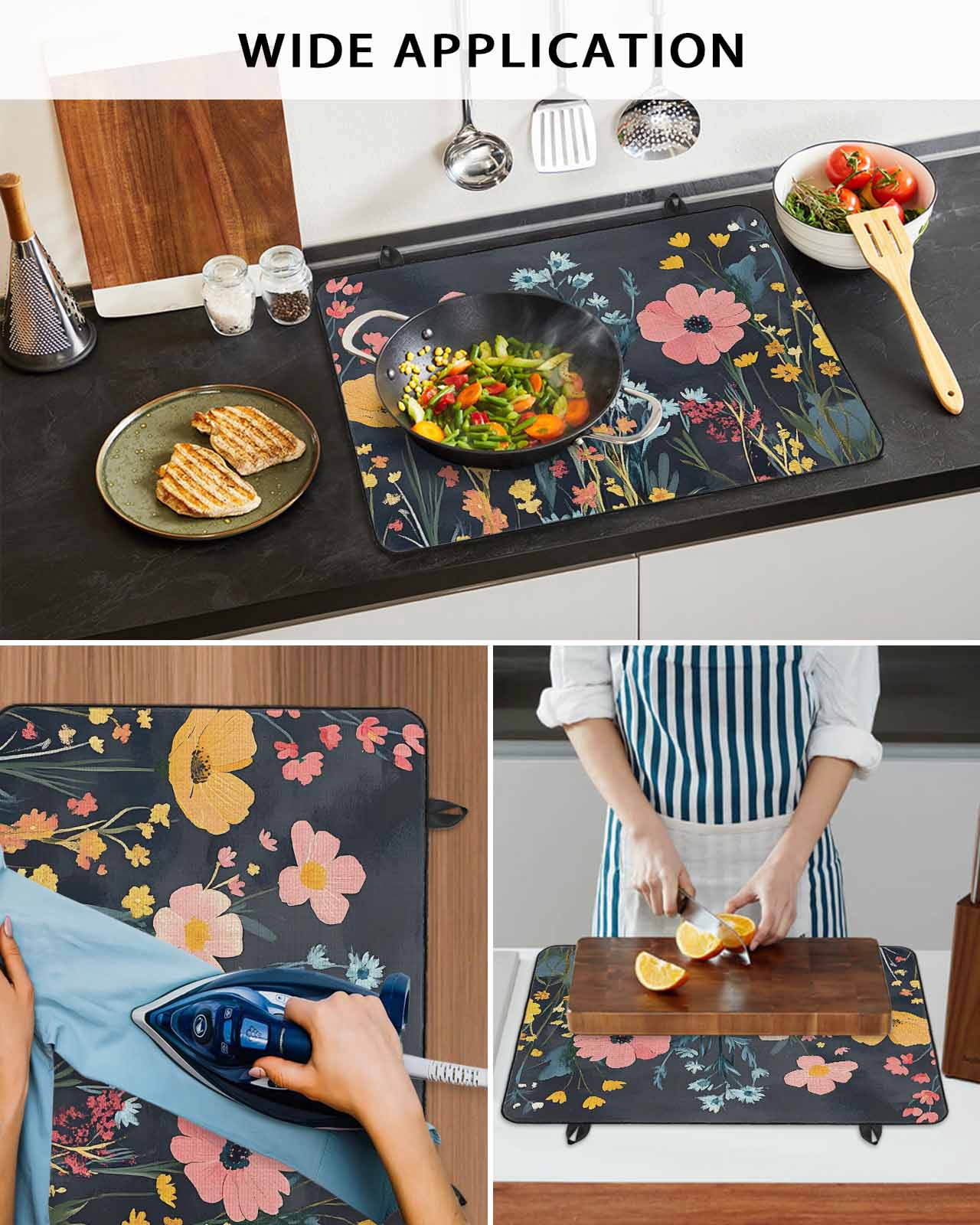 nqOlkjepod Large Induction Cooktop Protector Mat 24"x21", Wildflowers Stove Top Covers for Electric Stove, Spring Botanical Pastoral Summer Flowers Stove Burner Cover Mats, Glass Top Stove Cover