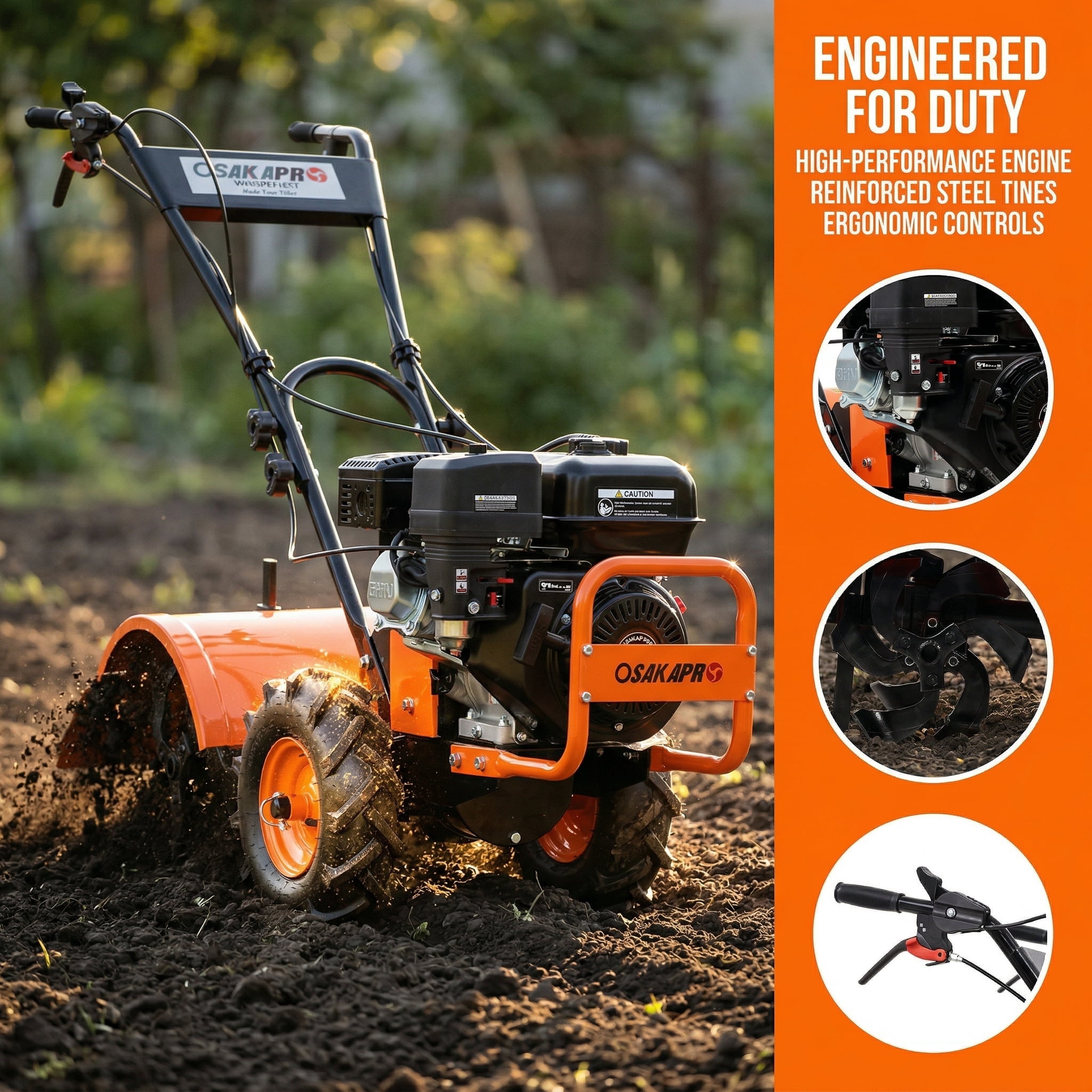 Zateety 20" 212CC Rear Tine Gas Powered Walk Behind Power Tillers, Heavy Duty, EPA Compliant