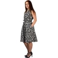 thumbnail image 2 of Peach Couture Women's Collared Floral Sleeveless Knee Fit-and-Flare Dress Black White Polka Dot, Small, 2 of 5