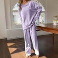 thumbnail image 2 of SJLDQY Women's Flannel Pajamas Set 2 Peice Pjs Set for Women Solid Color Ribbed Long Sleeve Pajama Tops Pants Warm Winter Homewear Sleepwear Outfits, 2 of 9