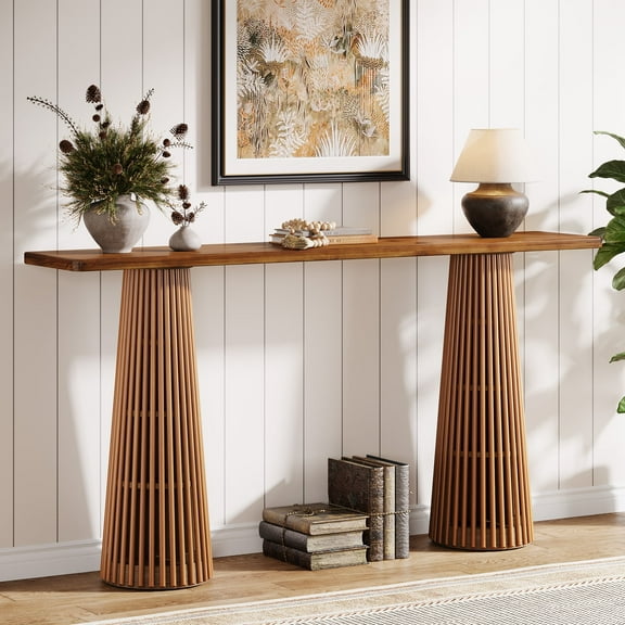 Finmind 63-inch Long Console Table for Entryway, Farmhouse Wooden Sofa Table Behind The Couch for Living Room, Hallway, Brown