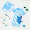 thumbnail image 3 of GYRATEDREAM Toddler Boys Swimsuits One Piece Rash Guard Swimwear Zipper Bathing Suit UPF50+ with Hat Cartoon Swimsuit Set for 3-4T Sea Blue, 3 of 9
