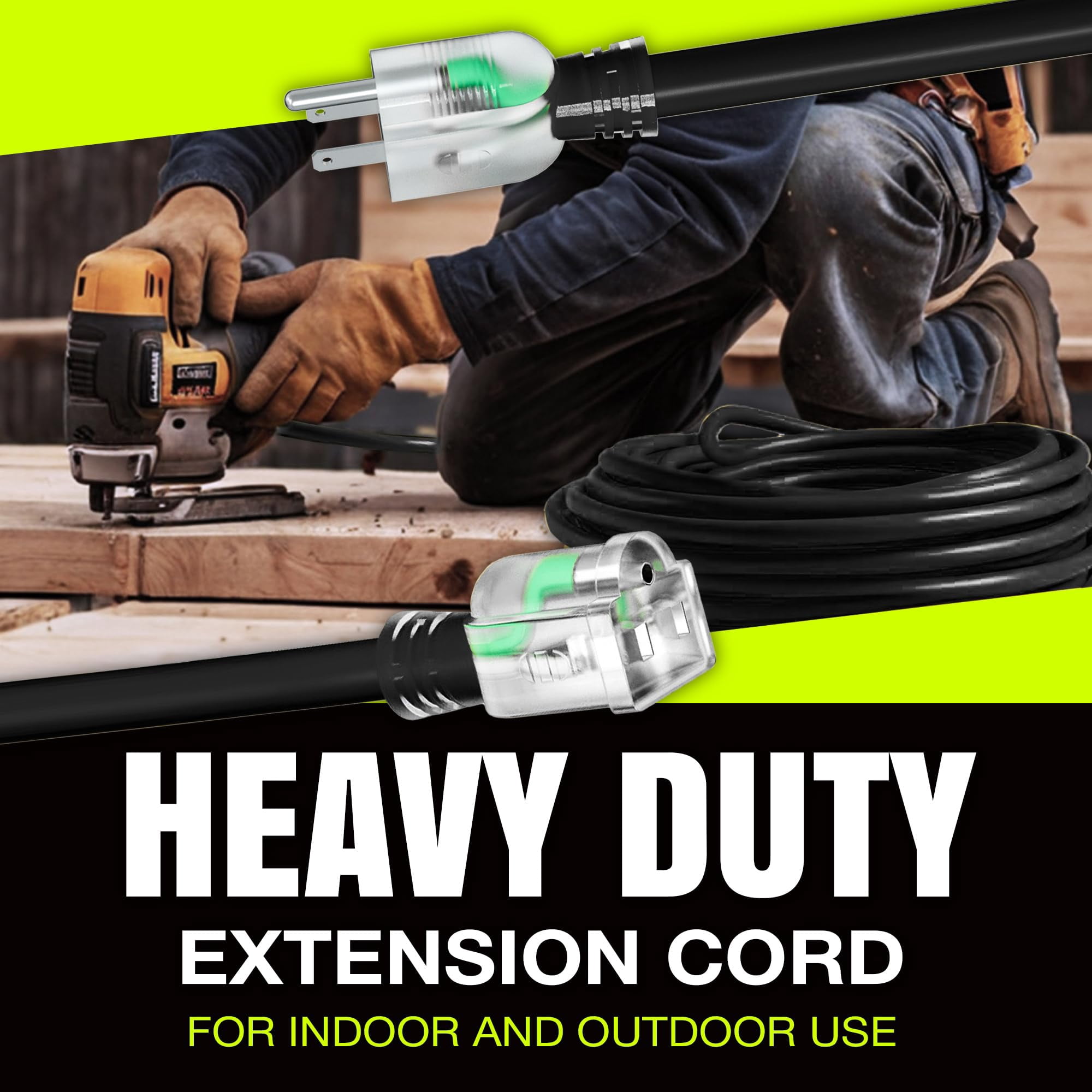 75ft Outdoor/Indoor Extension Cord 16/3 Gauge Heavy Duty 3 Prong SJTW, Waterproof, Flexible Cold-Resistant Long Power Cord,10A 125V 1250W, Black by LifeSupplyUSA
