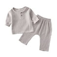 thumbnail image 2 of Kureaily Toddler Kids Baby Boy Girl Solid Pullover Long Sleeve Linen Sweatshirt T Shirt Nine Inch Pants Crewneck Tops Shorts Set Clothes 3-4 Years, 2 of 3