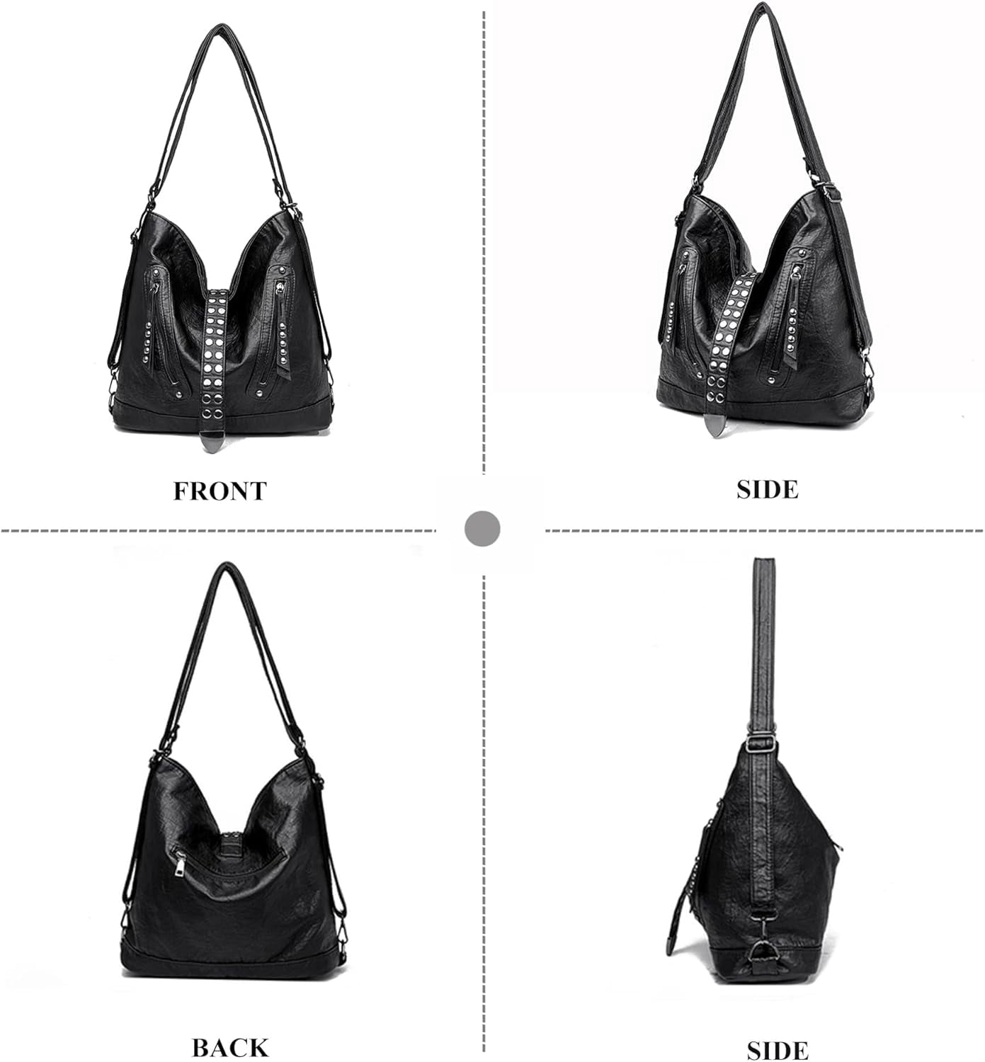 SPEKSEE 2-in-1 Convertible Backpack Shoulder Bag for Women Vintage Rivet Studded Tote Purse Casual Crossbody Bag