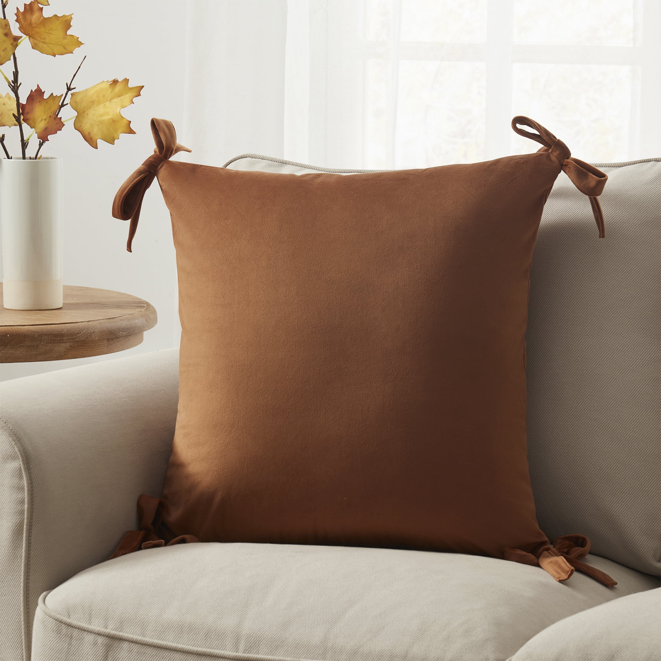 My Texas House 20" x 20" Ginger Velvet Bow Decorative Pillow Cover