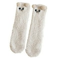 thumbnail image 5 of Women's Coral Fleece Non-Shedding Floor Socks, 3D Kitten Pattern Mid-Calf Socks for Autumn and Winter, Thickened Plush Sleeping Socks, Cartoon Design Cozy House Socks - White, 5 of 5