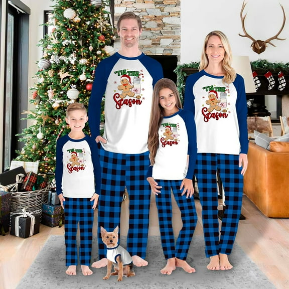 Family Matching Christmas Pajamas Cookies and Milk Theme with Festive Patterns, Sizes NB to 6XL with Pet Outfit