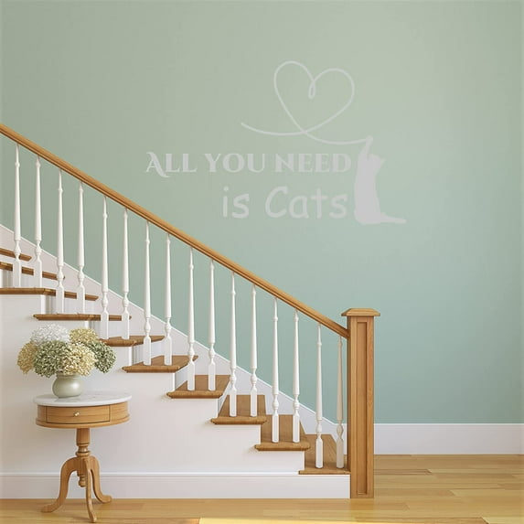 VWAQ All You Need is Cats Vinyl Wall Decal Cat Lover Quote Saying Home Wall Art Decor Sticker - 15"H X 24"W SILVER