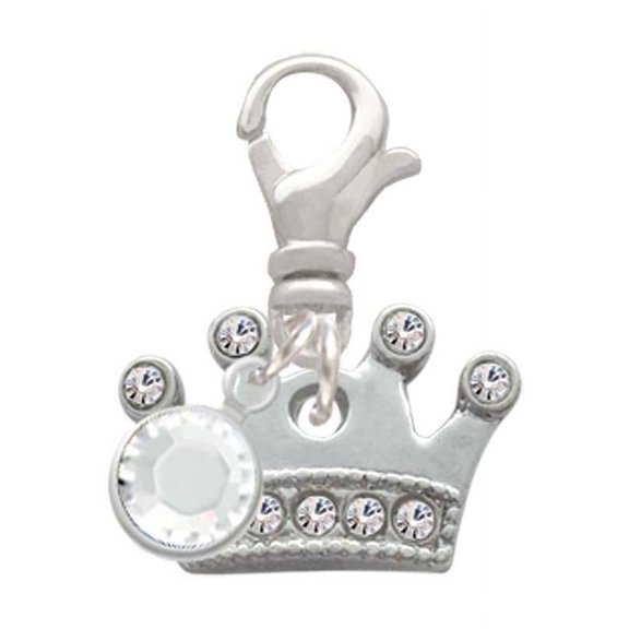 Delight Jewelry Silvertone Crown with Clear Crystals - Silvertone Clip on Charm with Clear Crystal Drop