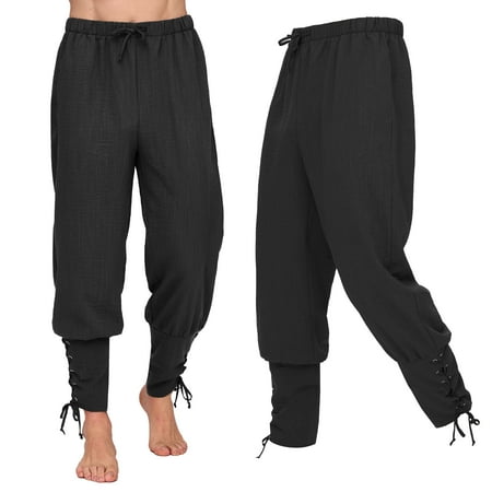 Joyfy Men Renaissance Pants, Ankle Banded Pirate Pants, Medieval Viking Pirate Costume Drawstrings Trousers for Halloween Party