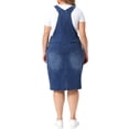 thumbnail image 3 of Agnes Orinda Women's Plus Size School College Denim Overalls Dress Vintage Adjustable Strap Pinafore Back Slit Casual Midi Bib Jean Dress with Pockets 1X Dark Blue, 3 of 6
