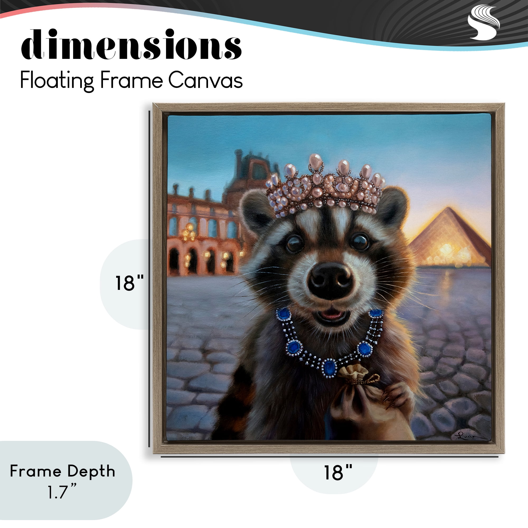 Stupell Industries Louvre Loot Raccoon Brown Framed Floater Canvas Wall Art, design by Lucia Heffernan