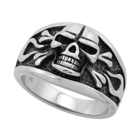 - Stainless Steel Skull & Crossbones Ring Cigar Band Biker Rings for men 9/16 inch long, sizes 9 - 15