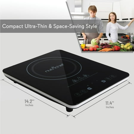 NutriChef 14.2 in Electric Cooktop - 1 Elements - Temperature Control, Non-stick, Easy Clean - Black