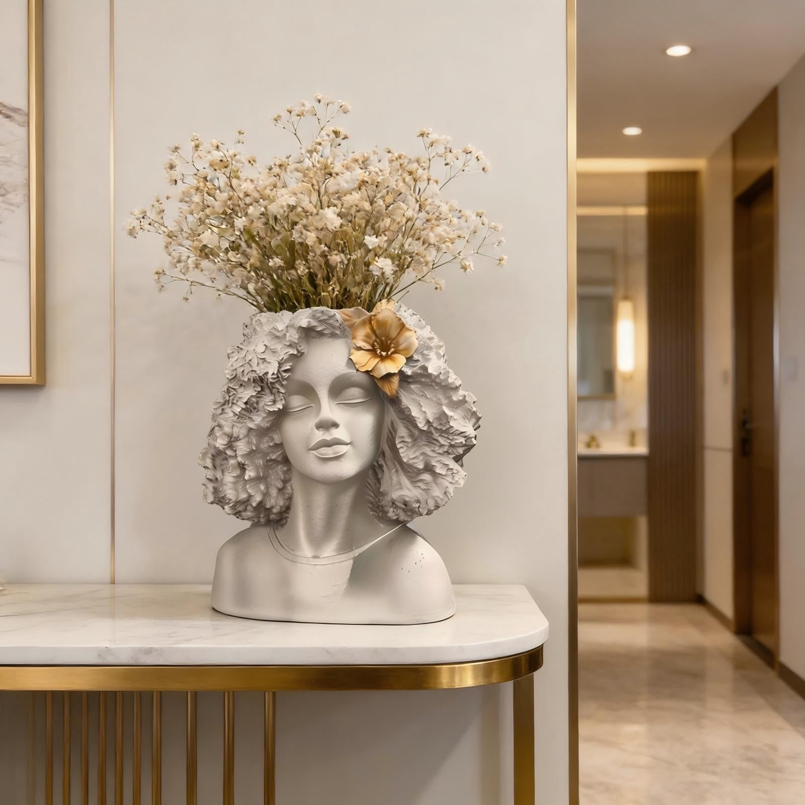 Lady Head Planter Afros Bust Head Planter Indoor/Outdoor Statue Planter Garden Outdoor Decor Vintage Sculpture Planter Gift For Plants Lovers,White,8.9L*6.5W*12.2H(inch)
