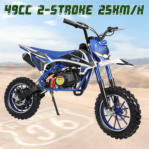 Seipouy 49cc Dirt Bike Gas, Mini Kids Dirtbike, Gas Power Dirt Bike for Kids 8-14, 2 Stroke Engine, Mini Motocross Dirtbike, Dual Disc Brakes, Pull Start, Shock Absorption, Soft Seat Cushion