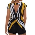 thumbnail image 4 of QAFOPEH Women Round Neck Short Sleeve Tie Back Irregular Stripes Printed Top, 4 of 4