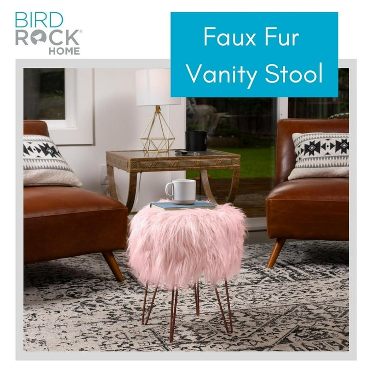 YOSITiuu Faux Fur Vanity Stool Chair Soft Furry Compact Padded Seat Vanity Living Room Bedroom and Chairs Hair Pin Metal Legs Upholstered Decorative Furniture Foot Rest Walmart