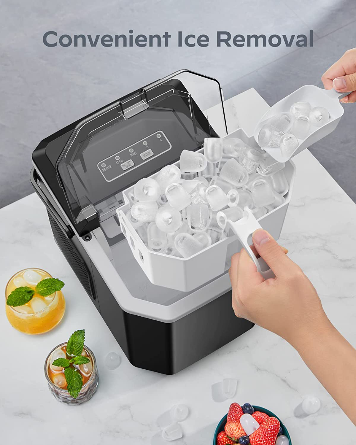 KISSAIR Countertop Ice Maker, Self-cleaning Portable Ice Maker Machine with  Handle and Ice Scoop, Bullet Ice Cubes, 9Pcs/8Min 26Lbs/24H for