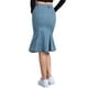 thumbnail image 3 of Falda de mezclilla con cola de pez CURVOSPORT para mujer, falda ajustada de cintura alta con volantes, talla XL, azul claro, 3 of 6