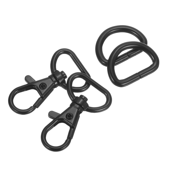 Swivel Trigger Snap Hooks, Zinc Alloy Classic Lobster Clasps with D-Rings for Lanyard DIY Crafts Making (3/4", Black)