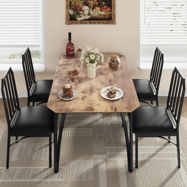 5-piece contemporary dining set: space-saving 4-person dinette con cushioned asientos, ideal para para dining rooms, small spaces, y apartments, vintage style