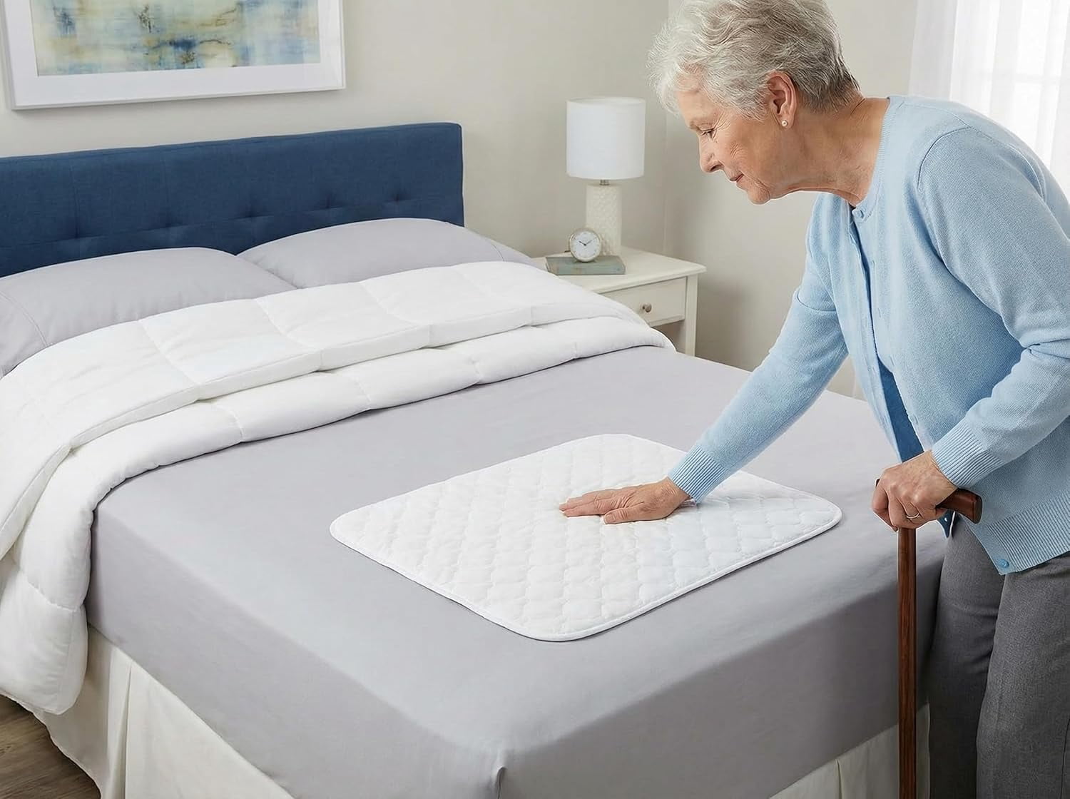 RMS Reusable & Washable Absorbent Waterproof Bed Pad Incontinence Protection, Blue, 18" x 24", 3 Pack