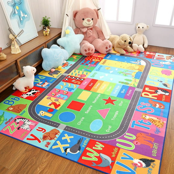 TWINNIS Kids Playmat Rugs ABC Educational Learning Area Rugs Carpet for Kids Playroom Classroom,6'x9',Multi-color