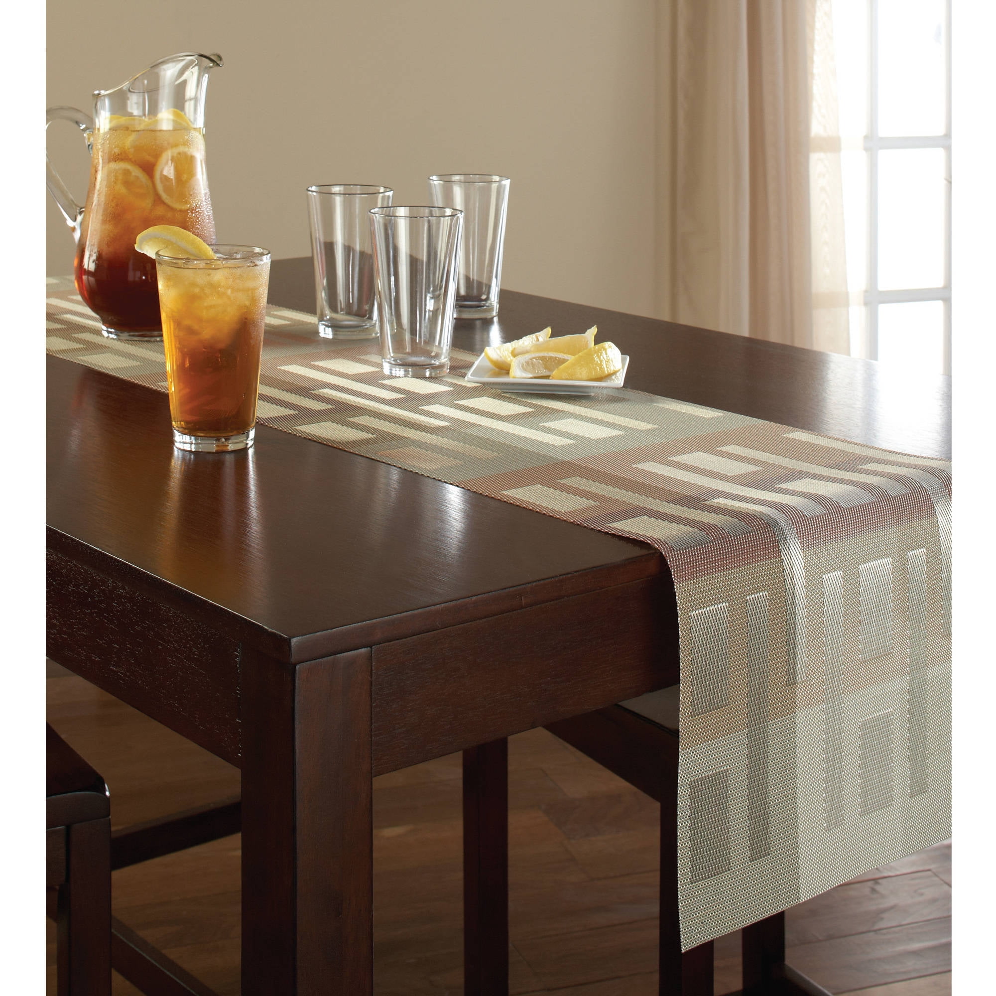 Mainstays Illusion Woven Vinyl Table Runner Taupe Com
