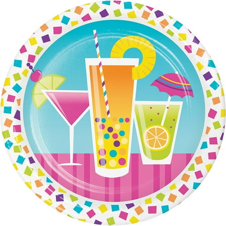 Cocktail Fun 8 Ct Paper Dessert 7" Plates Summer Pool Party