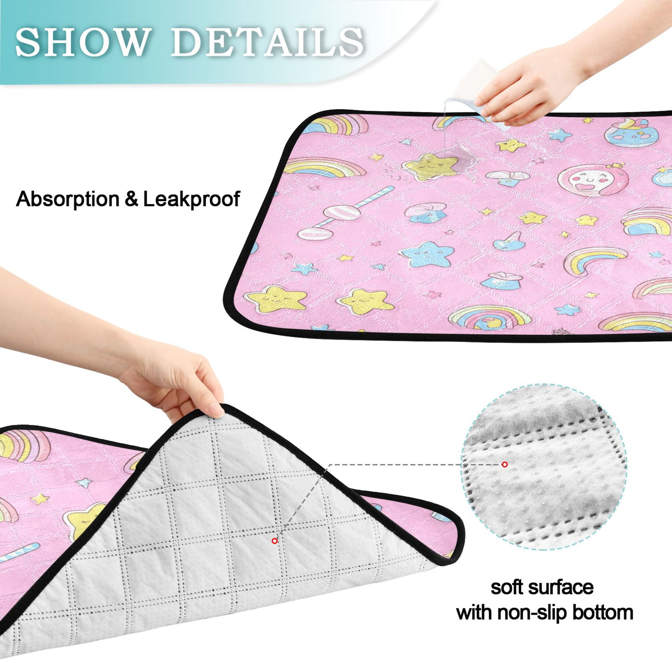 Qxltty A Pattern Of Kawaii Candy and Stars Cat litter Pads Pet Set of 2 Diaper Mats Center Anti-leakage Layer Absorbent Soft and Comfortable