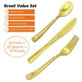 thumbnail image 3 of LESYAO 150 Pack Gold Plastic Silverware, Heavy Duty Gold Plastic Cutlery Set Disposable Flatware Dinnerware -50 Forks, 50 Spoons, 50 Knives for party, 3 of 6