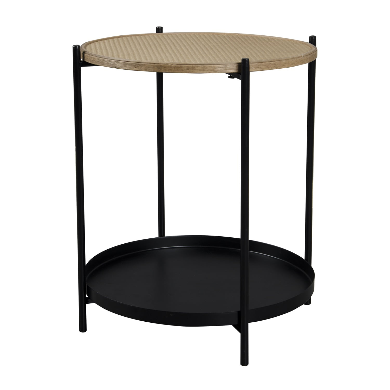 Resenkos 2 Tier Modern Rattan Metal Round End Table Accent Table, Natural
