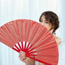 Mikilon 33cm Golden Glitter Solid Color Fan Martial Arts And Dance Props,(Red)