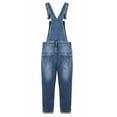 thumbnail image 2 of KIDSCOOL SPACE Salopette en Jean Délavée Usée en Denim Déchiré en Coton pour Filles, Bleu Foncé, 11-12 Ans, 2 of 7