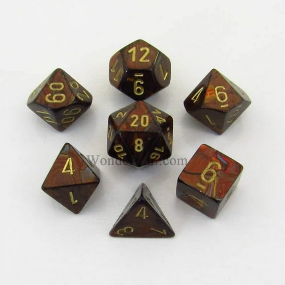 Blue Blood Scarab Dice with Gold Numbers 16mm (5/8in) Set of 7 Chessex