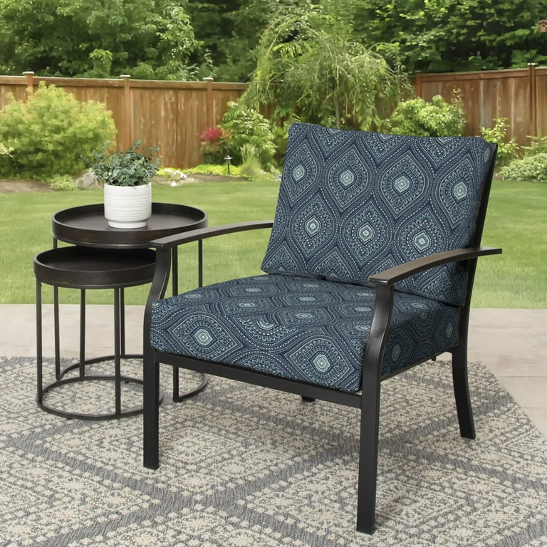 Sweet Home Collection Patio Cushions Outdoor Chair Pads Thick Fiber Fill  Tufted 19 x 19 Seat Cover, Navy, 4 Pack