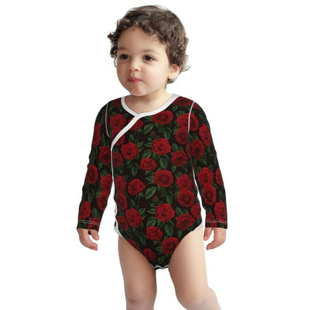 

Fotbe Rose Pattern Unisex-baby Long-sleeve Bodysuit Long Sleeve Bodysuits One-piece 100% Organic Cotton for Infant Baby Boys Unisex-2 Years