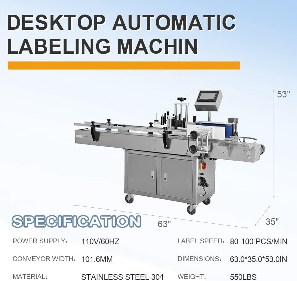 Automatic Round Bottle Labeling Machine - 110V - @80-100 pcs/min - Label Adjustable : 10-110 mm(H) / 15-300mm(L) - Label Sticker - for Bottle Can and Wine Package Equipment